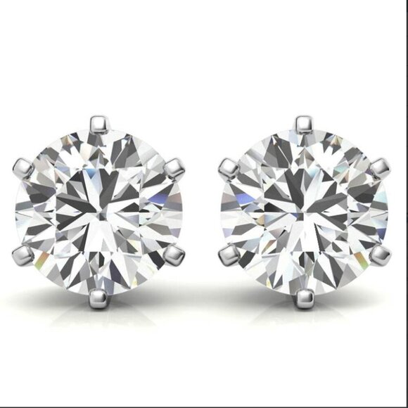 Moissanite 0.5 CT Round Stud Earrings 6 Prong Sterling Silver 925 Stamped NWT - Picture 1 of 14